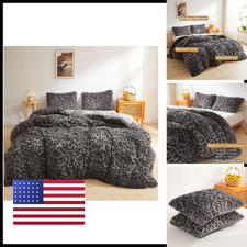Xege Cheetah Print Fluffy Faux Fur Duvet Set 3 Pieces Soft Plush Shaggy Fuzzy