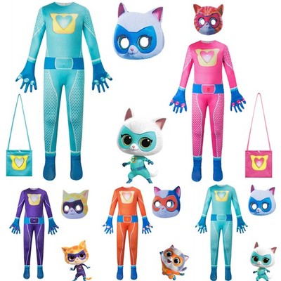Kinder Super-Kätzchen Bitsy Ginny Cosplay Kostüm Overall mit Maske Outfit Set