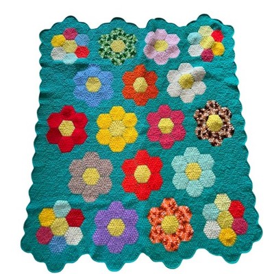 Vintage Crochet Granny Square Flower Floral Throw Blanket Country Cabin Decor