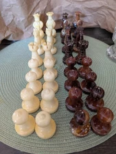 Vintage Alabaster Chess Pieces Brown and White. Perplexity Says Made In Italy
