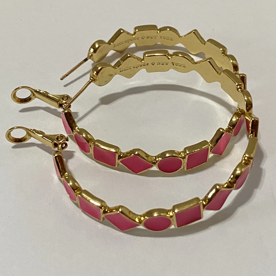KATE SPADE New York Pink Flo Cubetti Hoop Pierced Earrings - Gold Plated Enamel - Image 4 of 4