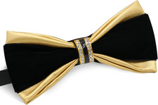 PU Leather Bowtie with Rhinestone Decoration Tuxedo Bow Ties for Men Pre-tied Ad