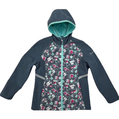 Free Country Mädchen Softshell Stretch Jacke Blumen grau türkis Kapuze Gr. 10/12