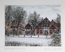 Handcolorierte Radierung Marian Block 1937-Bad Bramstedt -verzeichnet,