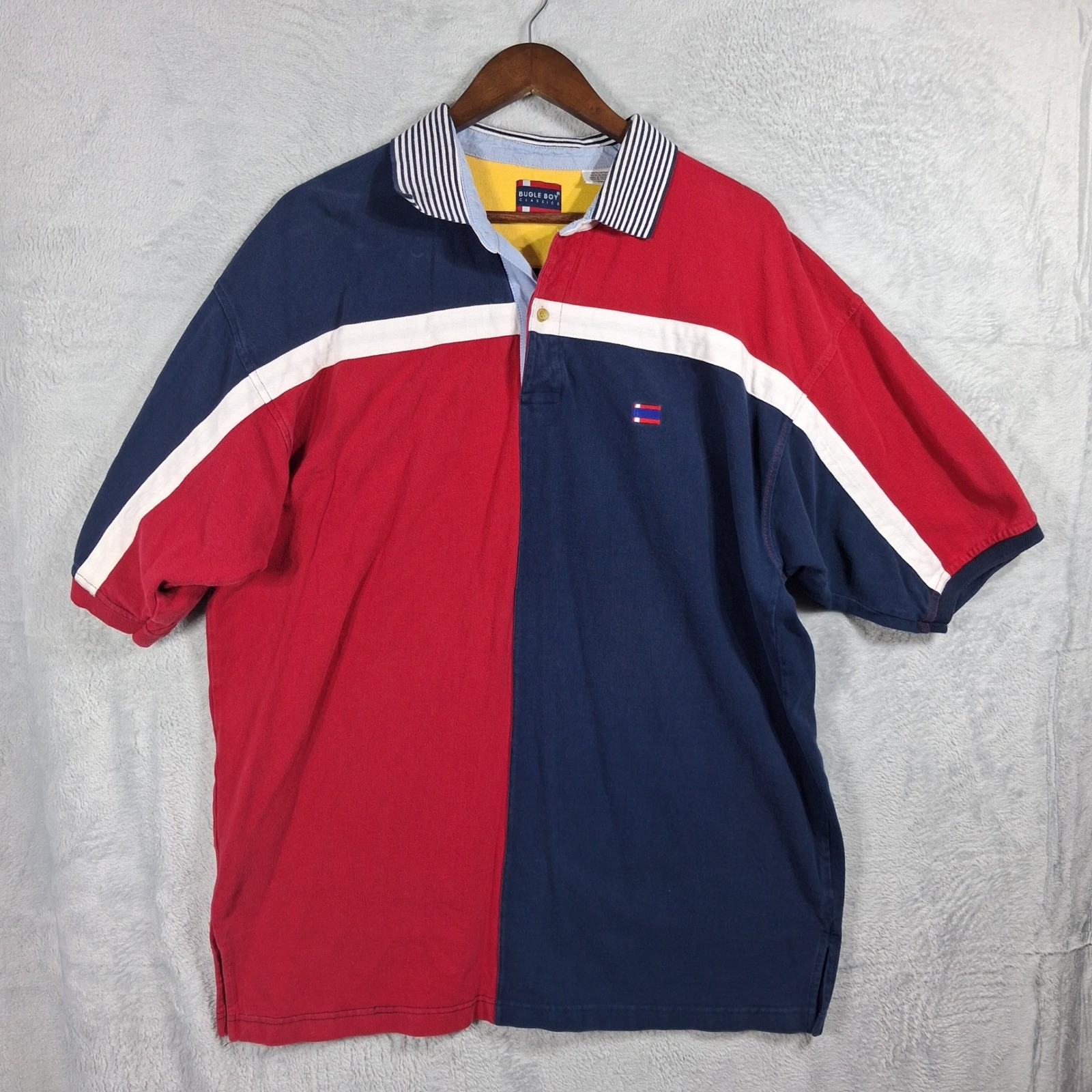 Vintage Bugle Boy Polo Shirt Mens XXL Navy Red White Cotton Colorblock Classics