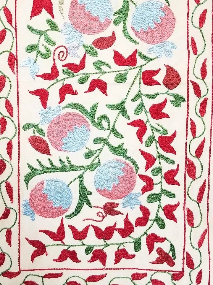 SUZANI RUNNER - UZBEK SUZANI PANEL -  19.5" x  36" - SILK EMBROIDERY ON COTTON - Image 3 of 4