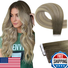 Full Shine Injection Tape Hair Extensions Human Medium Brown Fading