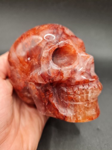 Red Fire Hematoid Quartz Crystal Skull, 609g - Picture 9 of 16
