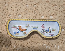 Vintage Kelvin Chen Metal Enamel Blue Flower Butterfly Eyeglass Sunglass Holder