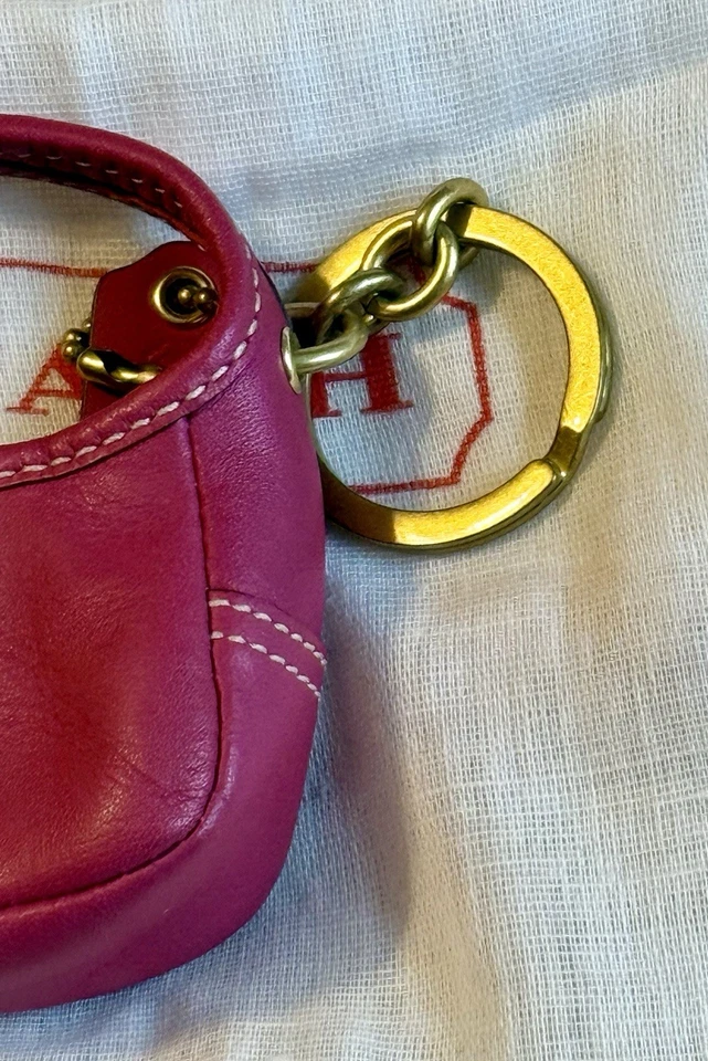 COACH Fuchsia Leather Mini Bag KeyRing Keychain Charm Hobo With Dust Bag - Image 3 of 4