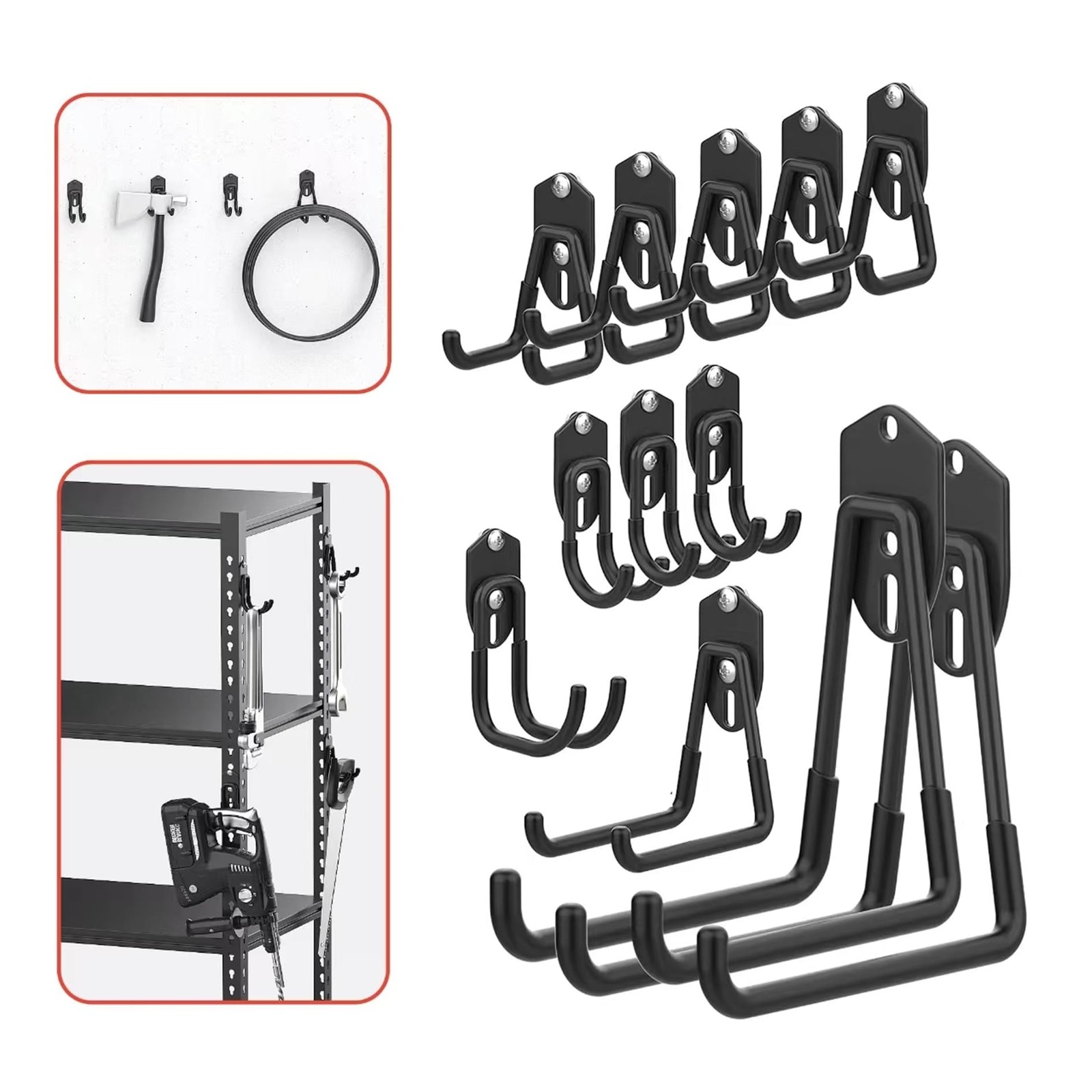 12-Pack Heavy Duty Garage Hooks for Wall Mounting Tools Ladders Cords Storage