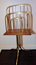 RARE Antique Arts & Crafts Swivel Magazine Rack Brass Oak William Tonks & Sons