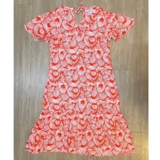 Tommy Bahama Shift Dress Women's Red White Fan Shell Print Ruffle Hem Small