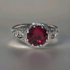 Natural Garnet 925 Sterling Silver Art Nouvea...