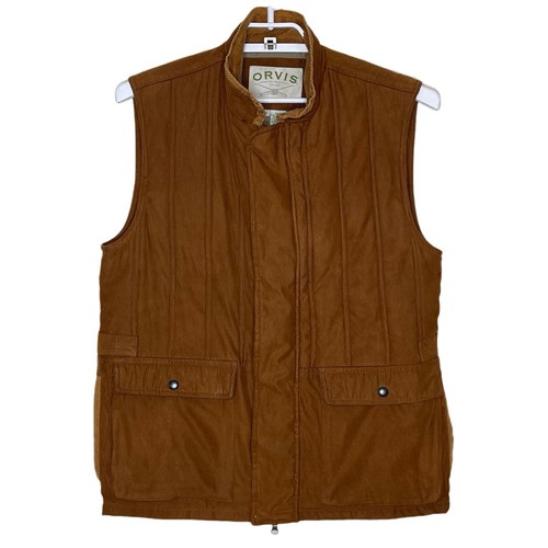 ORVIS Men's Brown Faux Micro Suede Zip Snap Puffer Vest Hunting Field Utility M