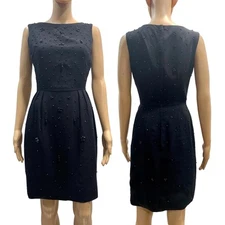 60s Black Beaded Cocktail Dress | Mid Century MOD Wiggle Dress LBD| Fits XS/S