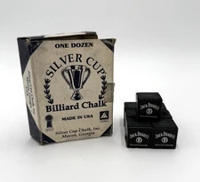 Vintage Jack Daniels Billiard Chalk Silver Cup Box w 7 Cubes