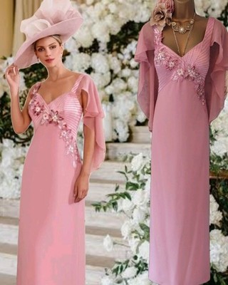 John Charles Pink beaded Cape Mother wedding Evening dress Vtg Y2k Bridgerton 10