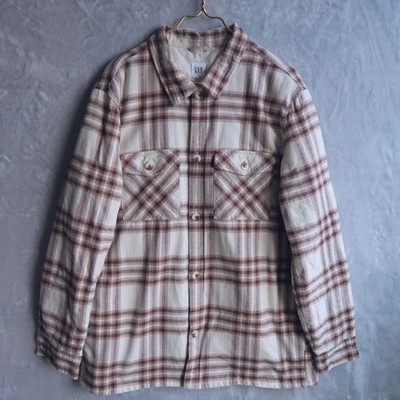 GAP FACTORY Cream Relaxed Flannel Shirt Jacket Size L Camel Hair Brown Quilted