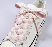 Premium Printed Heart Love Shoe Laces Sublimated Design White Pink