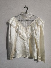 Gunne Sax Jessica McClintock Ivory Satin Blouse Vintage Victorian Style size 5