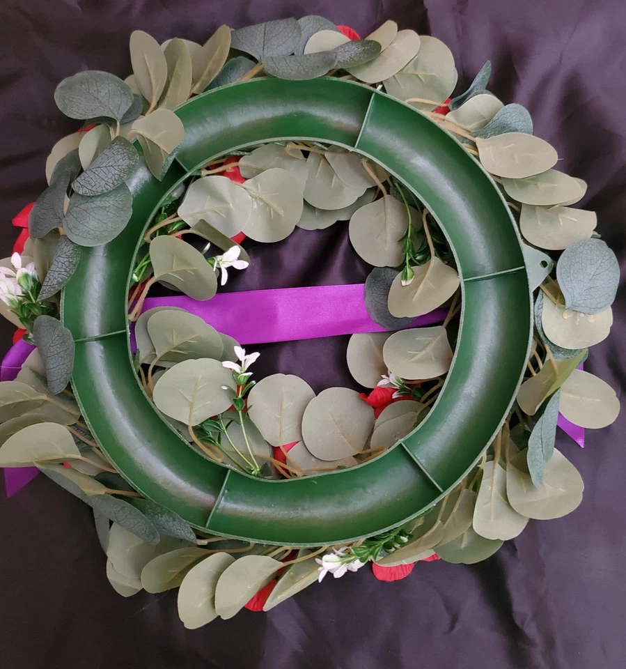 Anzac Memorial Australian Red poppy & Gum leaves artificial Faux wreath 40cm - image 3 of 3