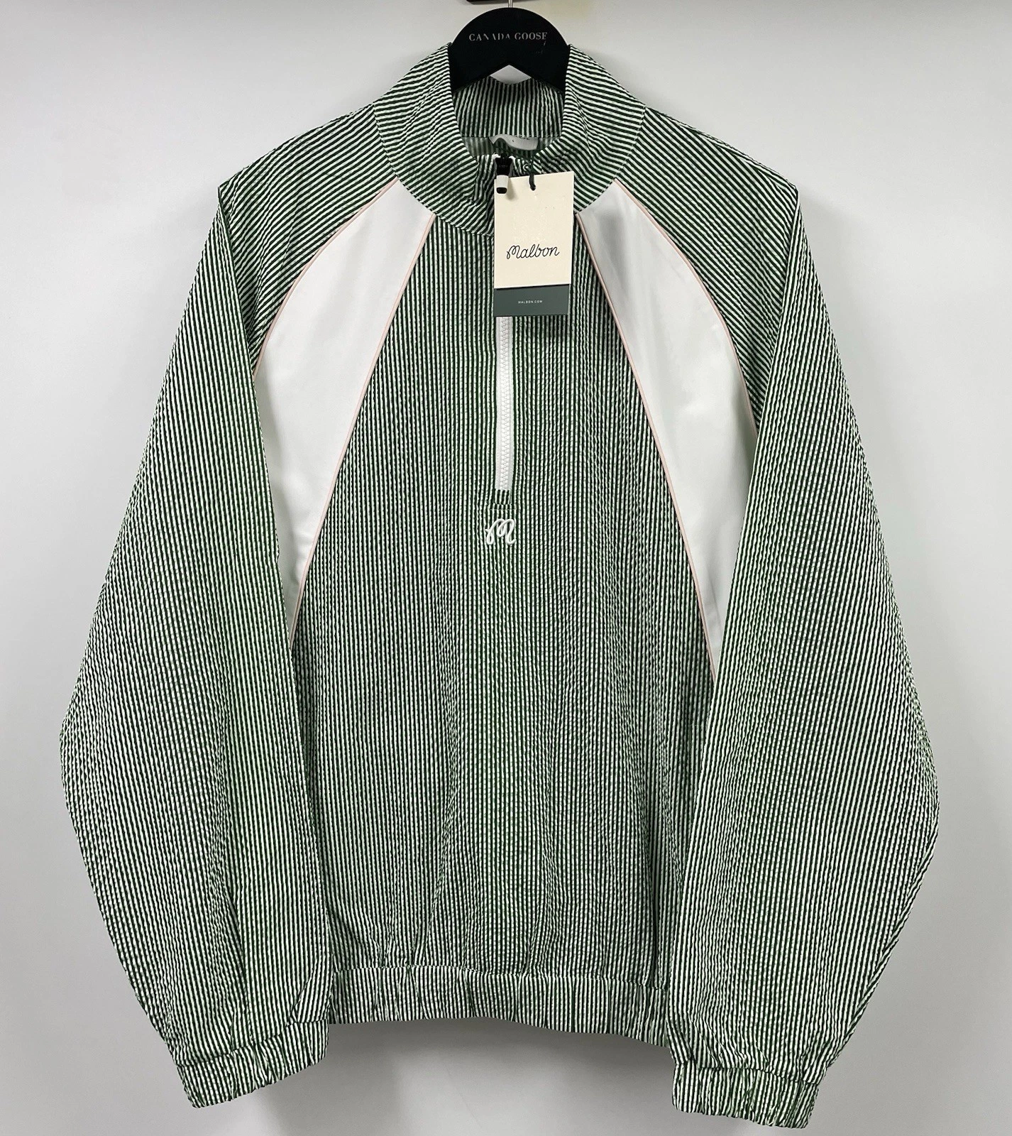 Malbon Valero Pullover Seersucker Quarter Zip Garden Green Large NWT image 2