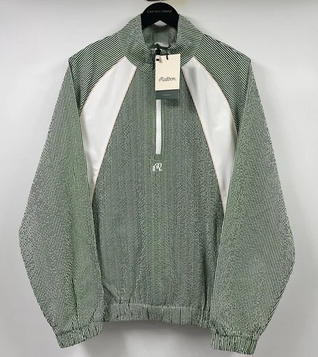 Malbon Valero Pullover Seersucker Quarter Zip Garden Green Large NWT image 2