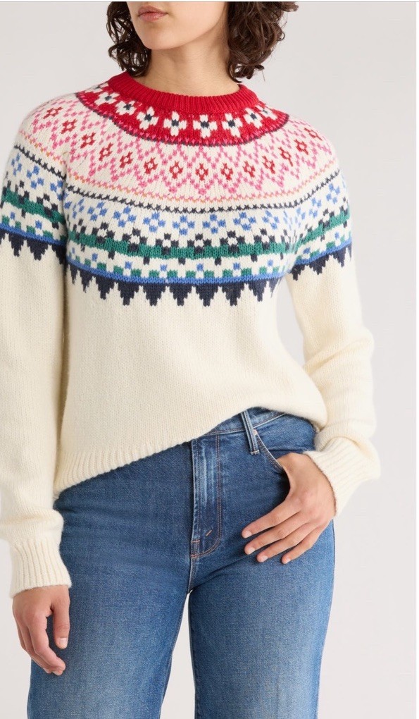 Marine Layer Fiorella Fair Isle Crewneck Sweater Merino Wool S NEW $178