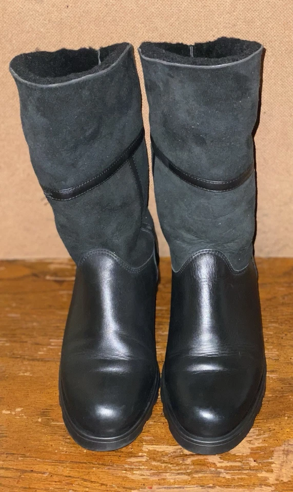 La Canadienne Size 7.5M Women’s Black Leather Shearling Lined Winter Warm Boots - Image 2 of 4