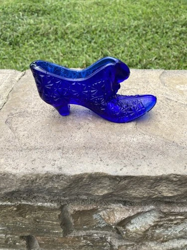 Glass Shoe Slipper Boot Cobalt Blue Dark Blue Deep Blue Decor