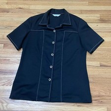 Vintage Sears Fashion Top Women's Black Short Sleeve Collared Shirt