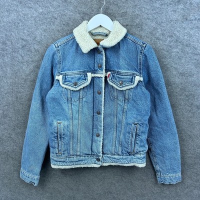 Levis Jacke Damen Small Blau Premium Sherpa Fleece Trucker Borg Gefüttert Mantel Top