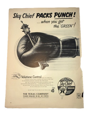 1952 Texaco Sky Chief's Packs a Punch Green Vintage Print