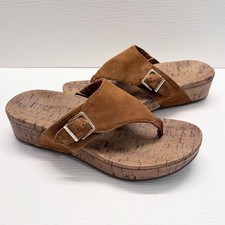 Vionic Marbella Brown Suede Cork Wedge Platfo...