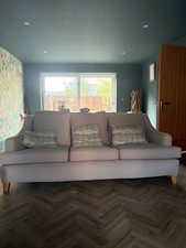 Multiyork Grey 100% Linen Sofa Mid Century Modern 205x95x80cm Cushions