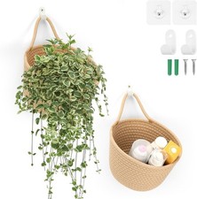 Boho Woven Wall Hanging Baskets 2 Pack Fabric Storage Organizers