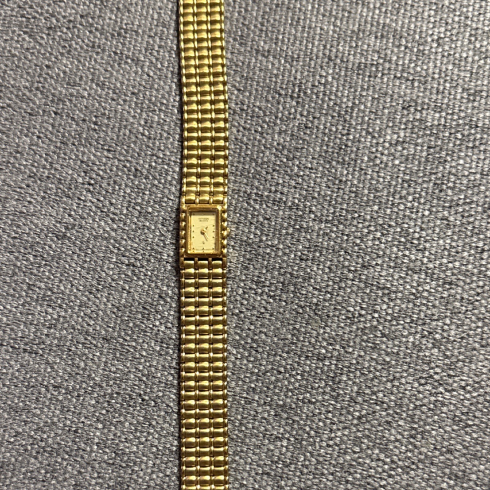 Gold Rectangular Analog Wristwatch with Metal Bra… - image 1