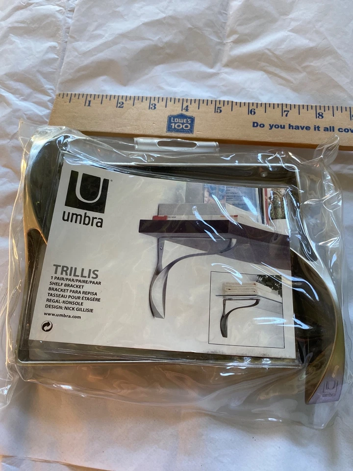 NEW IN PACKAGE UMBRA TRILLIS 1 PAIR SHELF BRACKETS NICKEL - Image 2 of 4