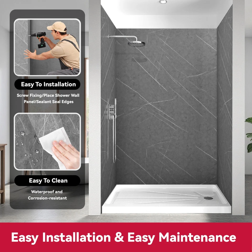 Kit envolvente de ducha y paneles de pared de bañera y ducha de 3 piezas en gris EasyClean Foto 4 de 4