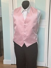 Pink Satin Closed Back Vest Wedding Prom Men  s Medium M XL X-large