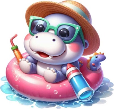 Hippo Summer Pool Party Wall Art Bedroom Nursery Car Vinyl Sticker Decal 6 Sizes
