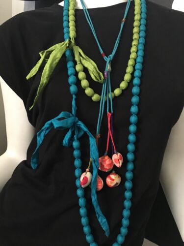 Beaded Silk Necklaces Set of Three