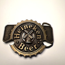 Vintage Belt Buckle Metal 3.5" Heineken Beer Bottle Opener Brass Metal Van Munch