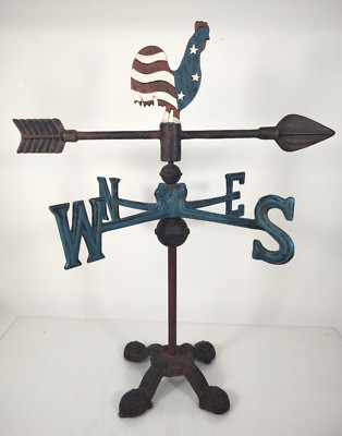 Vtg 19.5'' Patriotic American Rooster Weathervane 4th of July Cast iron HEAVY