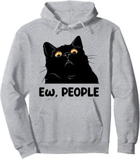 Ew people funny Black Cat lover for women men fun cat saying Pullover Hoodie