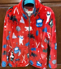 Hatley Boys Jacket 5 Fleece Fuzzy Soft Plush Red Skiing Polar Bears  Full Zip