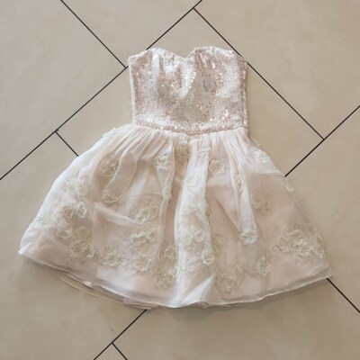 Betsey Johnson Cream Strapless Sequins Floral Forma Dress sz 0