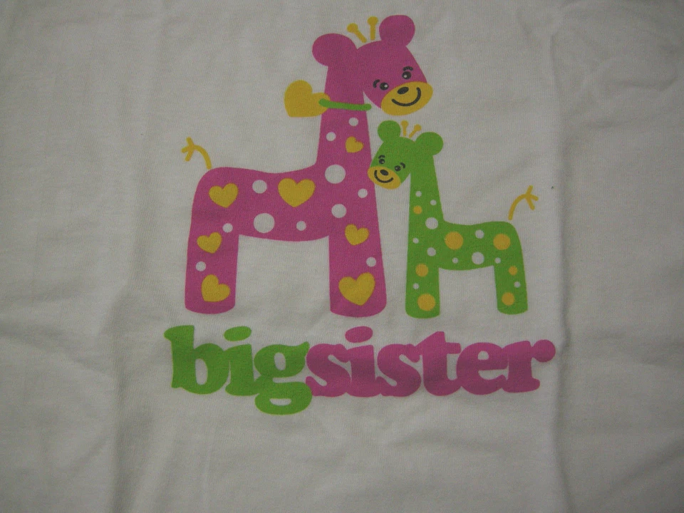 Nueva Camiseta Big Sister Diseño Jirafa, Talla 2-4 (Extra Pequeña), Algodón, Nueva Foto 2 de 2