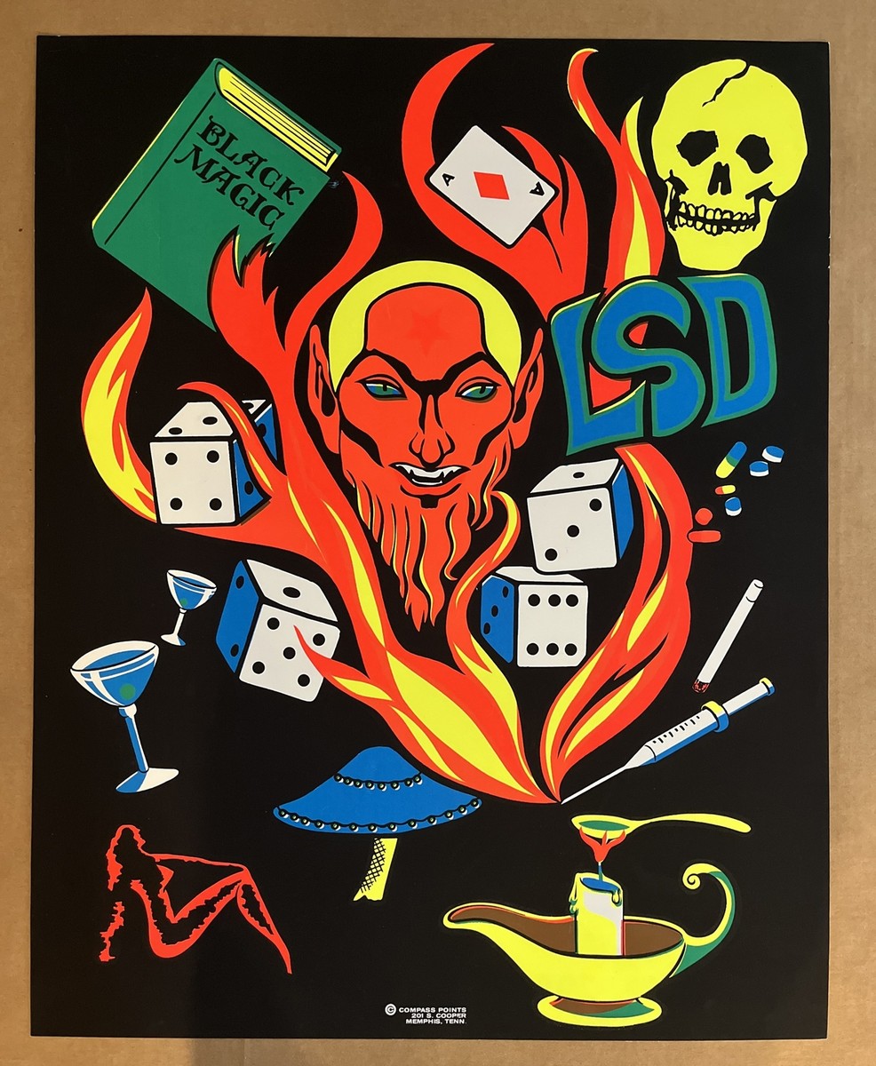 Vintage Original Black Magic Blacklight Poster LSD Witch Craft